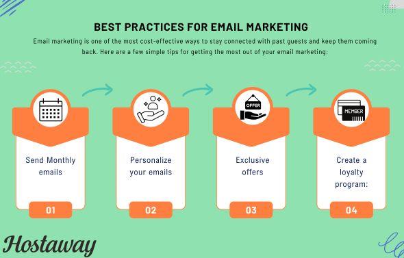 This infographic highlights the best practices for email marketing such as sending emails monthly, personalizing emails, including exclusive offers and creating a loyalty program.
