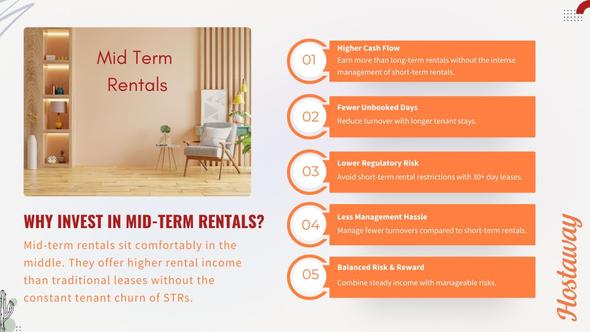 Extended stays, such as monthly stays, have numerous advantages, like less turnover, less frequent cleaning and the ability to stay within local laws and local regulations in most cities. That also means you have to pay attention to lease agreements, the revenue potential, background checks, etc.