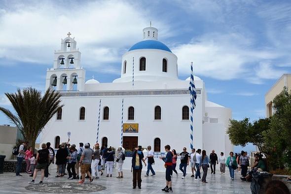 santorini, vacation, signpost, greece, summer, greek, nature, mediterranean, tourism, blue