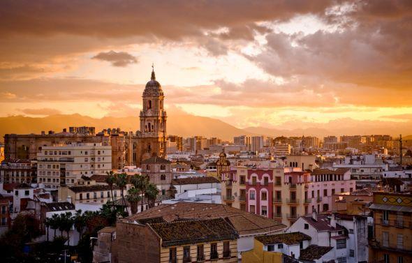 Malaga City at dusk