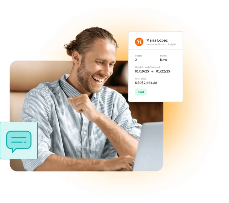 Détails d'une réservation Hostaway aux côtés d'un gestionnaire au travail
