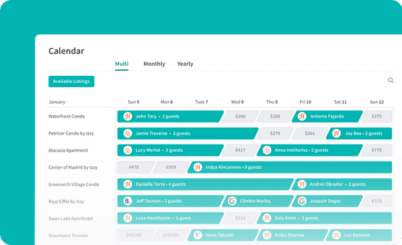 Hostaway multi-calendar view