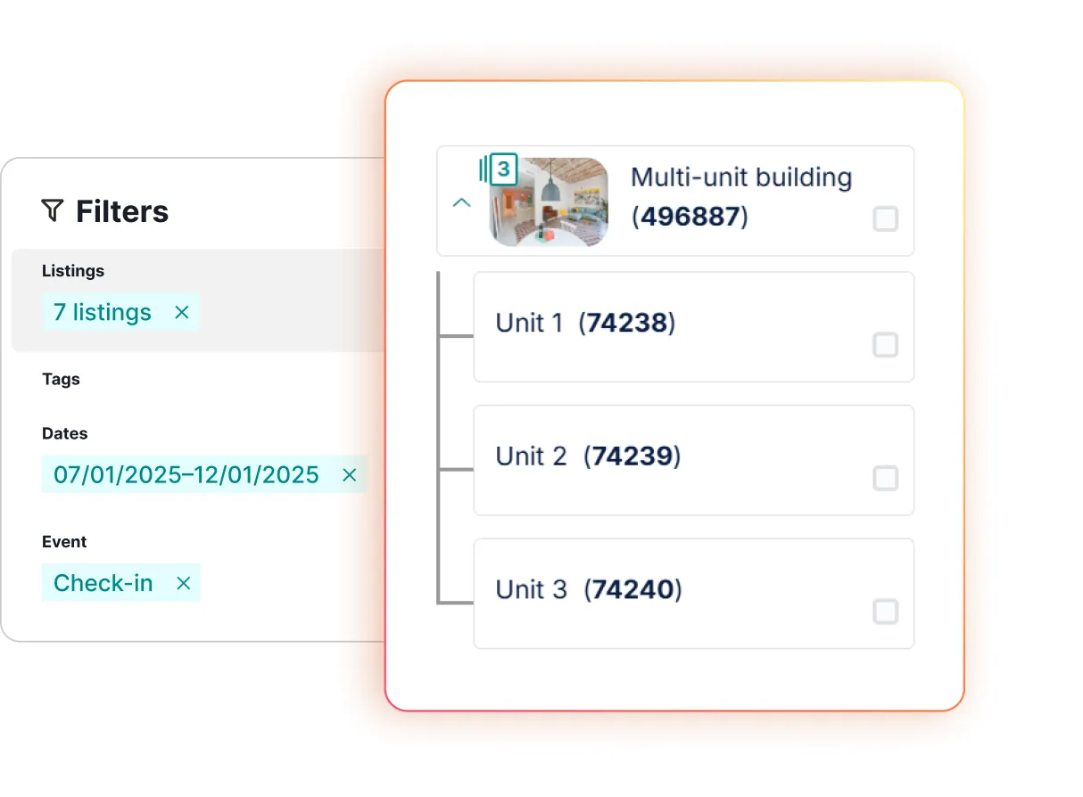 Multi-unit listing broken out into individual units next to report filters