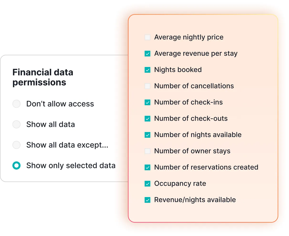 Financial data permissions set to show only selected metrics