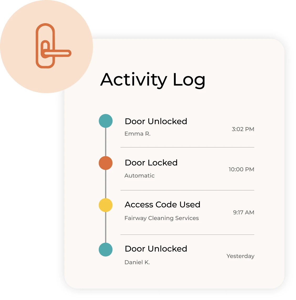 Historique d’activité des serrures connectées dans le tableau de bord Hostaway