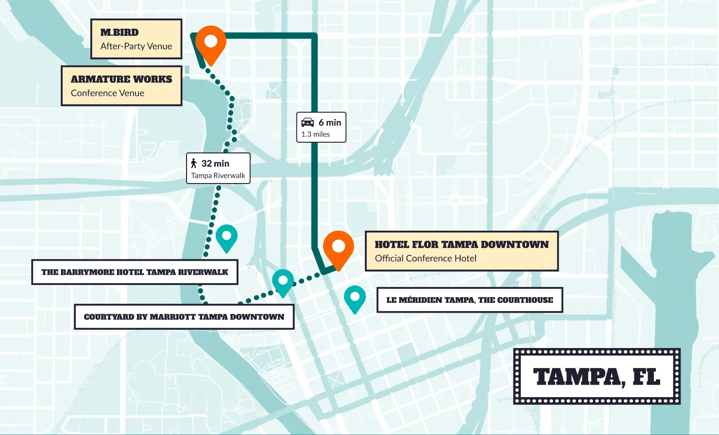 Map of Backstage hotels and venues in Tampa, Florida