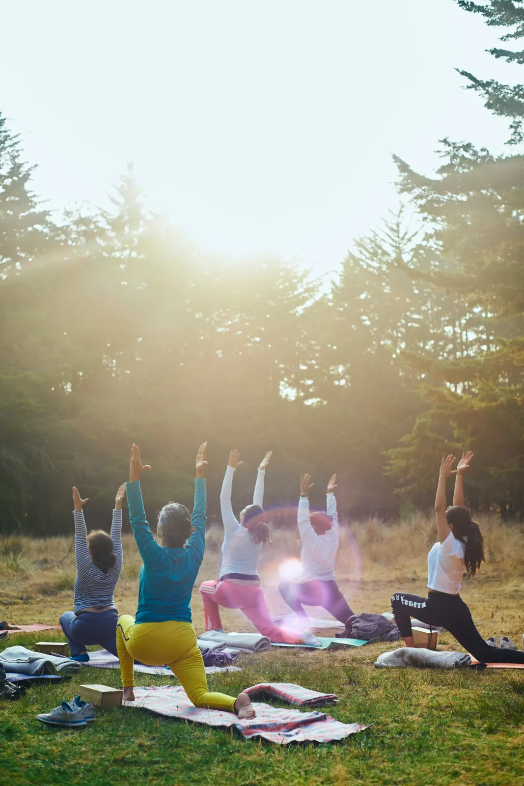 A group yoga session outdoors
